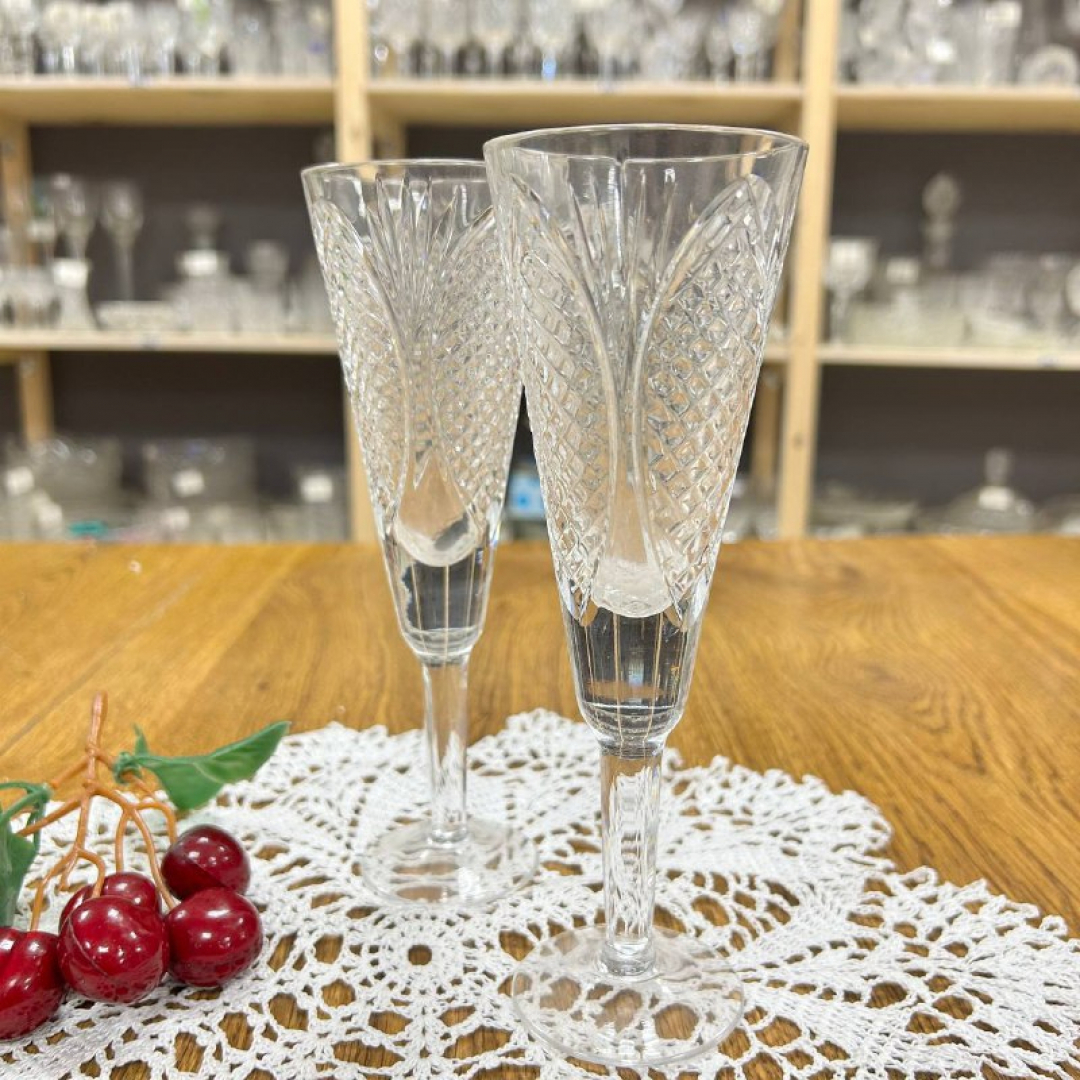 Пара бокалов из хрусталя "Ананас" Дятьковского ХЗ, рисунок от формы. Винтаж. Цена за пару. Картинка 1